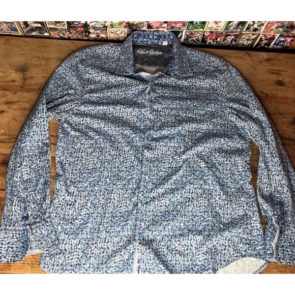 robert graham button up shirt mens 2XL abstract geometric flip cuff Blue Vibrant - Picture 2 of 5